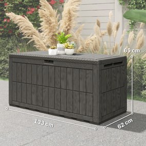 Outsunny Cufăr Exterior Capacitate 440 L din Rășină Rezistentă la Apă și Razele UV cu Capac Blocabil Bare cu Gaz Cafeniu | Aosom Romania