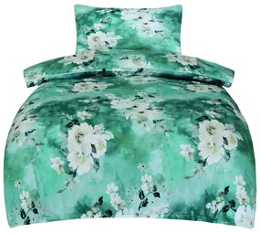 Lenjerie de pat verde din bumbac satinat pentru pat de o persoană 140x200 cm Fiona – My House