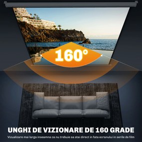 HOMCOM Ecran de Proiecție 120 Inch Format 1:1, Ecran Rulabil cu Unghi de 160° și Montare pe Tavan sau Perete, 223x8x223 cm, Alb | Aosom Romania