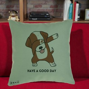 Perna Decorativa Caine Dab Have A Good Day, 40x40 cm, Verde, Husa Detasabila, Perna Inclusa, BEKZ®