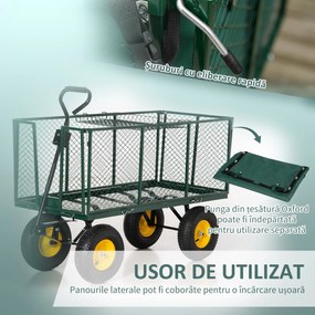 Outsunny Cărucior Grădină Oțel, Capacitate Mare 342L, Verde | Aosom Romania