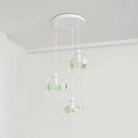 Lustră pe cablu pentru copii STARS 3xE27/15W/230V verde/alb