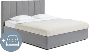 Pat dublu tapițat gri cu spațiu de depozitare cu saltea/ somieră 180x200 cm Thessa Bold Line - Bonami Selection