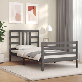 3193913 vidaXL Cadru de pat cu tăblie, gri, 100x200 cm, lemn masiv