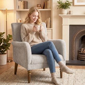 HOMCOM Fotoliu de salon, 1 loc cu spătar înalt, cotiere, șezut lat, picioare din lemn de hevea, material cu aspect de in, gri | Aosom Romania