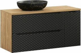 Set dulap baza suspendat 120 cm cu blat, lavoar si dulap lateral Comad Ocean stejar uleiat si negru mat