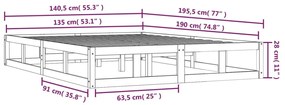 Cadru de pat dublu 4FT6, negru, 135x190 cm, lemn masiv Negru, 135 x 190 cm