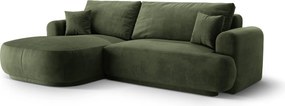 Coltar extensibil stanga 5 locuri, modular, cu lada depozitare, Ella, Micadoni Home, 271x174x94 cm, catifea, verde