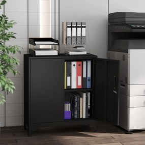 HOMCOM Dulap birou din metal, uși blocabile, comodă de birou, design cu două niveluri, Negru | Aosom Romania