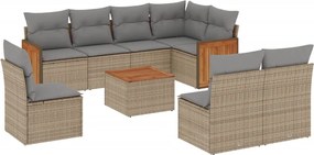 vidaXL Set canapele de grădină, 9 piese, cu perne, bej, poliratan