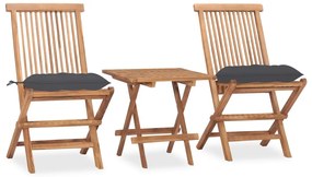 vidaXL Set mobilier exterior pliabil cu perne, 3 piese, lemn masiv tec