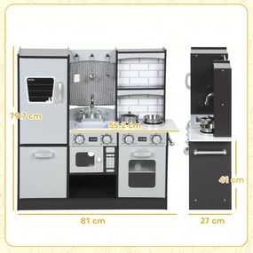 AIYAPLAY Bucătărie de Jucărie pentru Copii 3-8 Ani din Lemn cu Accesorii, Frigider, Chiuvetă și Buton cu Sunete, Maro | Aosom Romania