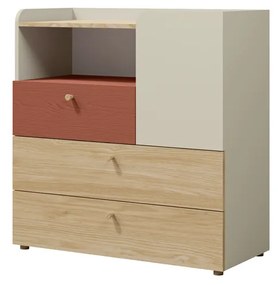 Comodă Yoda 10 (bej deschis + stejar uleios + coral). 1087359