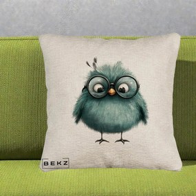 Perna Decorativa Pui Teal cu Ochelari Rotunzi, 40x40 cm, Bej Canapea, Husa Detasabila, Perna Inclusa, BEKZ®