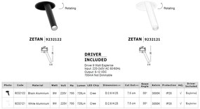 Spot directionabil, incastrabil pentru tavan fals, ZETAN alb