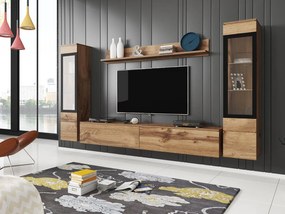 Mobilă pentru sufragerie Sarasota 126Wotan stejar, Părți separate, Cu comodă tv, Sticlă călită, PAL laminat, 132x240x33cm, 77 kg