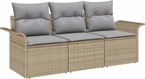 vidaXL Set de canapele pentru grădină cu pernă 3 pcs Bej Rattan poli