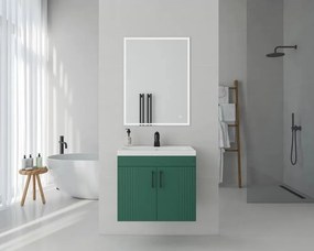 Set dulap baza suspendat Drop Lines Venus cu 2 usi verde si lavoar 60 cm alb