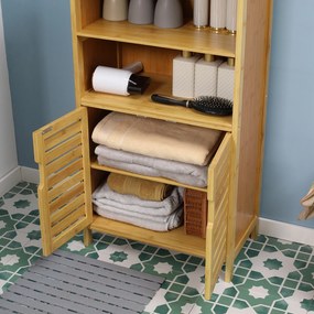 kleankin Mobile Bagno in Bambù, Mobiletto Bagno Salvaspazio con 2 Ante a Persiana e Ripiani Aperti, Armadietto da Terra per Sala da Pranzo, Salotto, Soggiorno, Cucina, 50x29x92 cm, Color Legno | Aosom Romania