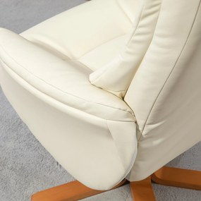 HOMCOM Fotoliu de Relaxare cu Taburet, Funcție de Culcare, Piele Ecologică, până la 150 kg, 71 x 84 x 102 cm, Crem | Aosom Romania