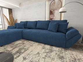 Colțar extensibil dumonde cu ladă de depozitare si sezut confortabil din spuma high-density, Berlin XL Zoom Blue 350x185 cm
