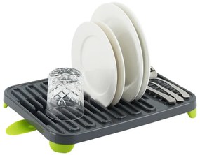 Uscător de vase Luigi Ferrero FR-3830P, 38x30x4.5 cm, Compartimente pentru pahare și farfurii, Canal de scurgere, Gri