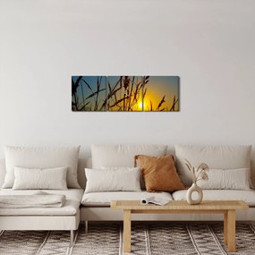 Tablou - Apus de soare pe pajiște (cu ceas) (90x30 cm)