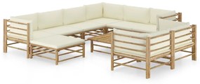 3058221 vidaXL Set mobilier de grădină, cu perne alb crem, 10 piese, bambus