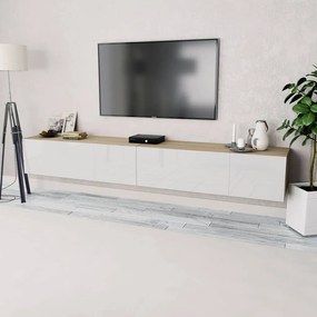 vidaXL Comode TV, 2 buc, PAL, 120x40x34 cm, alb lucios și stejar