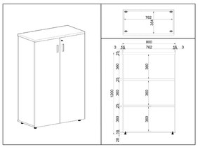 Dulap mediu SimpleOffice 80 x 40 x 120 cm, mesteacan