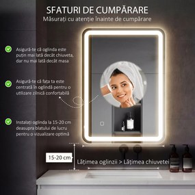 kleankin Oglinda pentru baie cu lumini LED, 70 x 50 cm | Aosom Romania