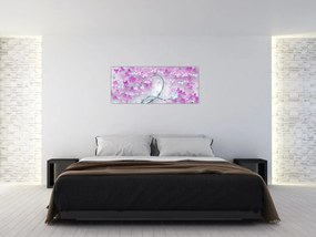 Tablouri cu flori pe trunchi argintiu - abstract (120x50 cm)
