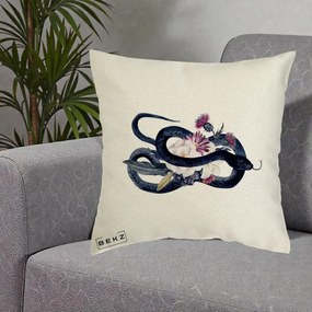 Perna Decorativa Sarpe Negru cu Flori Gothic, 40x40 cm, Ecru, Husa Detasabila, Perna Inclusa, BEKZ®