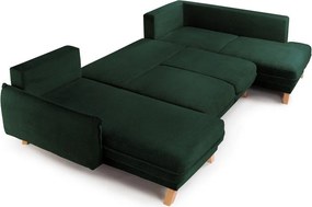 Colțar verde închis extensibil/cu spațiu de depozitare cu tapițerie din catifea reiată (cu colț pe partea dreaptă/în formă de "U") Tori – Bonami Selection