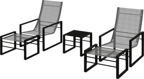 Outsunny Salon de grădină 5 piese 2 locuri cu 2 fotolii, 2 scaune pentru picioare și 1 masă, metal negru, șezut material mesh gri | Aosom Romania