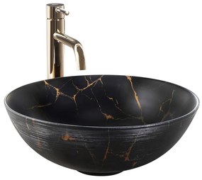 Lavoar pe blat Rea Stella rotund 35.5 cm negru marmura mat-periat