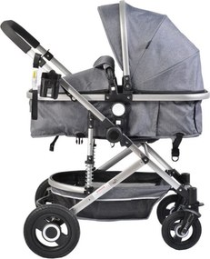 Carucior nou nascuti 2 in 1 NOVOKIDS™ Ciarra Silver PRO , Cu geanta bebe, Cadru Aluminiu , Amortizoare, Roti din cauciuc plin AVE, Landou, Modul