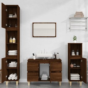 3185604 vidaXL Set mobilier de baie, 3 piese, stejar maro, lemn prelucrat