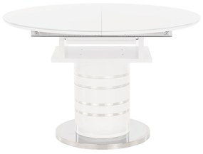 Masă dining extensibilă, alb extra lucios HG, diametru 120 cm, ZAMON