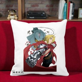 Perna Personalizata Fullmetal Alchemist Brotherhood Edward si Al Poster, 40x40 cm, Alba Mata, Husa Detasabila, Perna Inclusa, BEKZ®