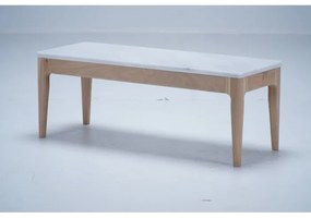 Masuta de cafea, natur, din lemn de stejar si marmura, 90 cm,aspect rustic, Ernest