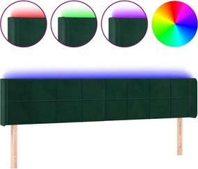 vidaXL Tăblie de pat cu LED, verde închis, 183x16x78/88 cm, catifea