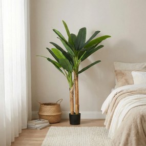 HOMCOM Arbore de banan artificial 150 cm Plantă artificială decorativă cu ghiveci și  2 trunchiuri pentru Casă Birou Living Verde | Aosom Romania
