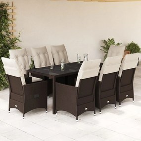 3276774 vidaXL Set mobilier de grădină cu perne, 9 piese, maro, poliratan