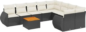 vidaXL Set mobilier de grădină cu perne, 9 piese, negru, poliratan