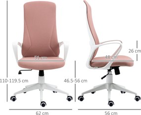 Vinsetto Scaun de birou ergonomic și căptușit, cu înălțime ajustabilă și balans, 62x56x110-119,5 cm, roz | Aosom Romania