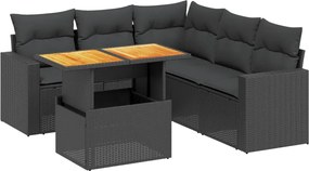 vidaXL Set mobilier de grădină cu perne, 6 piese, negru, poliratan