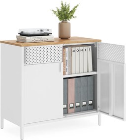Dulap de depozitare metalic BRIX, 76x80x40cm, albă/maro SongmicsHome