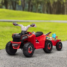 HOMCOM Quad Electric pentru Copii cu Remorcă, Pedală, Mers Înainte și Înapoi, 2,5 km/h, 18-36 Luni, Roșu | Aosom Romania