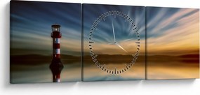 Tablou cu farul în mare (cu ceas) (90x30 cm)